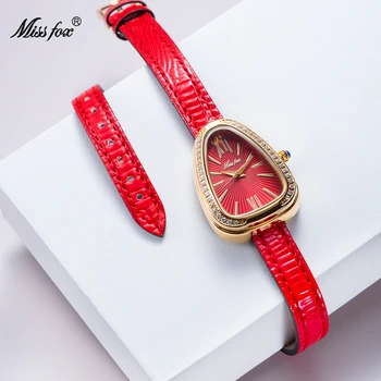  MISSFOX Nobil Șarpe Roșu Ceasuri Femeie Bratara curea din Piele Cuarț Moda pentru Femei de Lux Ceas Unic Relogio Feminino