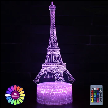  Acril 3D Iluzie Lampă de Masă Lume Construirea Turnului Eiffel Pentru Home Decor Camera 7 de Culoare Schimbare LED Lumini de Noapte Cadou de Vacanță