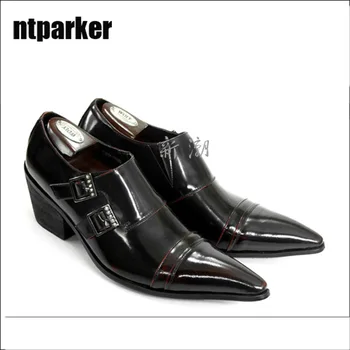  ntparker Japoneză Tip de Moda pentru Bărbați Ascuțite Pantofi Rochie Vin Roșu/Negru Inaltime de Afaceri a Crescut de Pantofi, de dimensiuni Mari UE38-46!