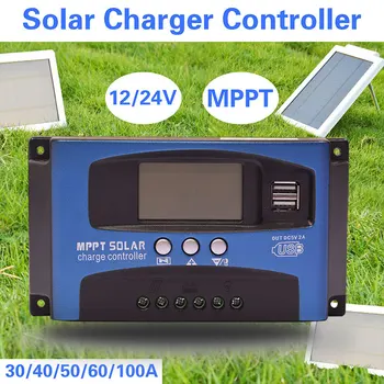  Controler de Încărcare solară 30/50/60/100A Dual USB Display LCD 12V 24V MPPT Panou cu Celule Solare Încărcător Regulator Reglabil Cu Sarcina