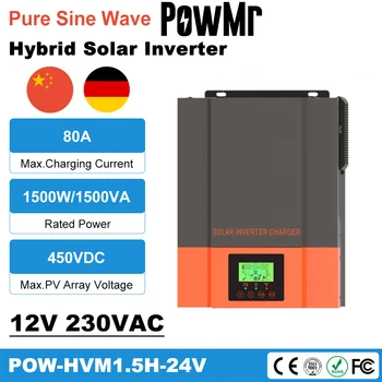  PowMr 1500W 1.5 KVA Hibrid Solar Invertor 12V-230V PV Max 450V Construit În 80A MPPT Controler de Încărcare Solară Undă Sinusoidală Pură Inversor
