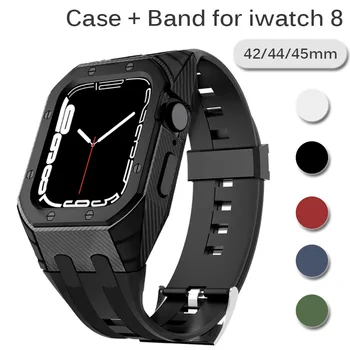  Fibra de Carbon Caz pentru Apple Watch Band 8 7 45mm Curea Silicon și capac PC pentru iwatch serie SE 6 5 4 44MM 42MM Bratara din Cauciuc