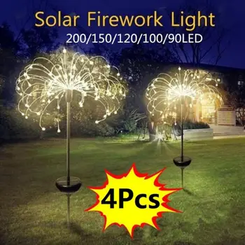  4buc Alimentat de energie Solară în aer liber, Iarba Glob de Păpădie focuri de Artificii Lampa 90/120/150 LED Pentru Grădină cu Gazon, cu Peisaj Lampă Lumină de Vacanță