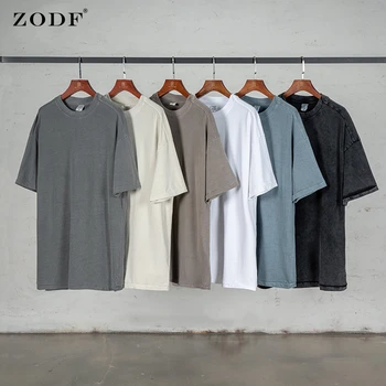  ZODF 2022 Bărbați Vară 260gsm Bumbac Solidă Tricou Supradimensionat Unisex Vintage High Street Spălat Tricou Brand Streetwears HY0137