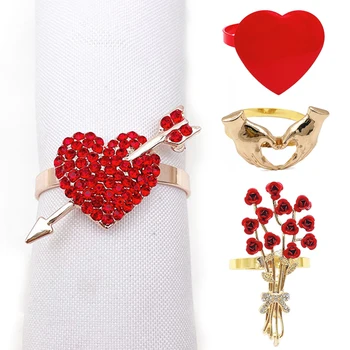  1 BUC Rosu de Metal în Formă de Inimă Șervețel Catarama Rose Floare Inel de Șervețel Ziua Îndrăgostiților Masa Decor de Nunta Cina