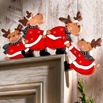  Crăciun tocului Decorare Moș Crăciun Elan din Lemn, Decoratiuni de Craciun 2022 Cadru de Ușă din Lemn Tăiați de Crăciun Ușă Decor pentru Casa