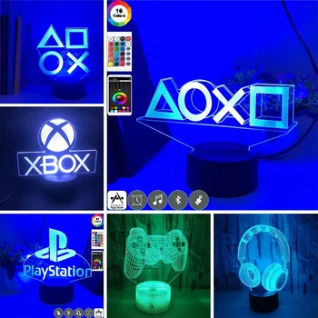  3D Lampă de Noapte, Sală de Jocuri, Birou de Configurare de Iluminat Decor cu LED-uri pe masa de Joc Consola Pictograma Logo-ul Senzorului de Lumină Cadou pentru Copii Noptiera