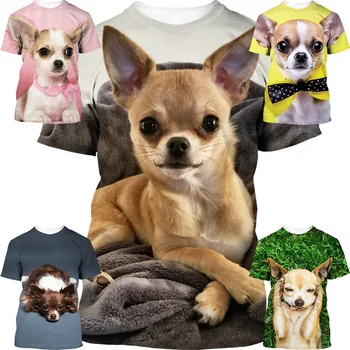  Vara noi de Animale Drăguț Câine Chihuahua 3d de Imprimare T-shirt Băieți Și Fete de Stradă Casual Respirabil Lumina de Sus