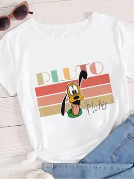  Disney Femei Tricou Amuzant Pluto Câine De Desene Animate Grafică Creative, O-Neck T-Shirt De Moda All-Meci Scurt Maneca De Sus