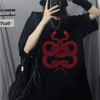  Gotic Întuneric Strada Femei T-shirt Japoneză Cobra Desene animate de Imprimare Tricou Maneca Scurta Punk Harajuku Ulzzang Liber Y2k Haine Topuri