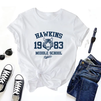  Hawkins Liceu Tricou Femei Vintage Tigri Lucruri Ciudate Tricou Gât O Vara Eddie Munson Unsprezece Tricou Streetwear
