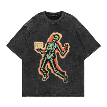  2022 Strada Mare T Shirt pentru Barbati Spălat Vechi Întuneric YYDS Craniu cu Maneci Scurte T-shirt-uri Hip-Hop Craniu de Imprimare de Îmbrăcăminte pentru Bărbați Y2k Topuri
