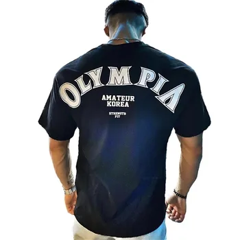  OLYMPIA Cotton Sport Shirt Sport T Camasa Barbati Maneca Scurta Tricou de alergat Oamenii de Formare Antrenament Teuri de Fitness Liber de mari dimensiuni M-XXXL