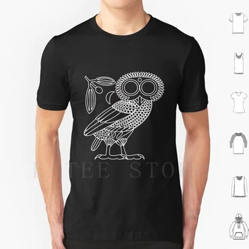  Bufnița Atenei [ Alb Contur Coroană De Flori Și Semiluna ] T Shirt Diy Marime Mare Din Bumbac 100% Owl Atena Owlet Athena Atenian Grecia