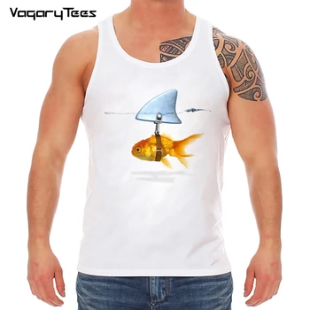  Amuzant design Nou Carasi & Shark Brand Pește Rece Tipărite Barbati Casual Tank-top Retro bărbați Hipster Topuri