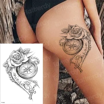  tatuaje temporare a crescut fata de tatuaj corpul coapsa picior tatuaj sexy vara tatuaj mare de apă transfer tatuaj busola cross 3D tatuaje braț