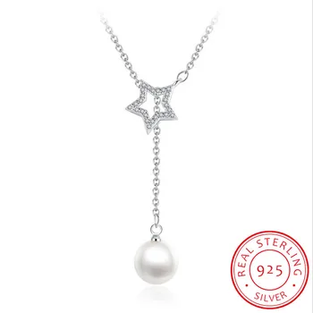  Noua Moda Simplu 925 Sterling Silver Cross Crystal Star Real Pearl Pandantiv Lant Colier Pentru Femei cravată S-N05
