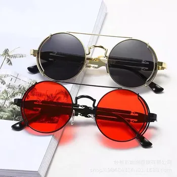  Punk Steampunk ochelari de Soare Pentru Femei Barbati Retro Designer de Brand RoundEyewear Stil Gotic Produse Femei UV400 ochelari de Soare