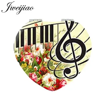  JWEIJIAO Tastatură de Pian Muzical Note Inima de Flori Oglinda de Buzunar din Piele PU Compact de Pliere 1x/2x Oglindă de Machiaj pentru Iubitorii de Muzică