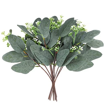  1 buc Plante Artificiale Verde Frunze de Eucalipt Flori False Ramuri pentru DIY Florale, Buchete de Mireasa Nunta Vacanță Verde Decor
