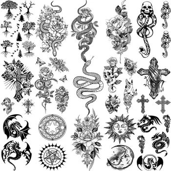  Șarpe Mic De Flori Tatuaje Temporare Pentru Femei, Bărbați Adulți Copii Cruce Copac Dragon Tatoo Craniu Tatuaj Fals De Hârtie Mici