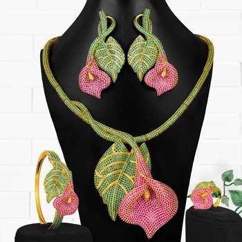  GODKI de Lux 4BUC Flori Colier Cercei Seturi Cubic Zirconia Seturi de bijuterii pentru femeile rochii de Mireasa Indian Seturi de Bijuterii 2022
