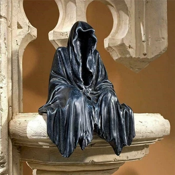  Noi Culegem Consolare Reaper Așezat Statuia Gotic Desktop Rășină Neagră Sculpturi pentru Acasă Res Desktop Ornament Decor Acasă