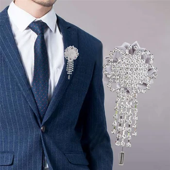  Stralucind cu Diamante pentru Bărbați Corsaj Mirele cel Mai bun Costum Om broșă de Argint Stras Rafinat DIY Nunta Banchet Consumabile XH068E