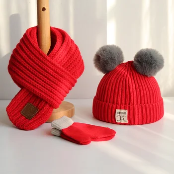  Copii pălărie eșarfă mănuși set de trei piese de Toamnă și de iarnă băieți și fete cald tricotate pălării Drăguț copil de cap și gât wrap