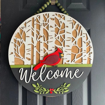  Lemn Rustic Stil Coronita Pentru Usa Cardinal Ușa De Crăciun Decoratiuni Vintage Semn De Bun Venit Pentru Crăciun De Decorare Perete