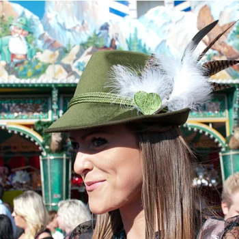  Bere Germană Festival Pălărie De Fetru ,Femei, Bărbați Pene De Lână Pălărie Cu Negru,Rosu, Verde Culoare Ambalare Cu Cutie