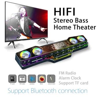  HIFI Stereo Bass Bluetooth Soundbar cu Tastatura pentru PC Gamer Home Theater RGB Muzica Subwoofer FM Difuzor radio, Ceas Deșteptător