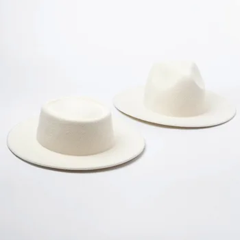  Femei 100% Lână, Pălării de Fetru Alb Margine Largă Fedoras pentru Petrecerea de Nunta Biserica Pălării Plăcintă cu carne de Porc Fedora Pălărie Floppy Derby Triby Pălării de Bază