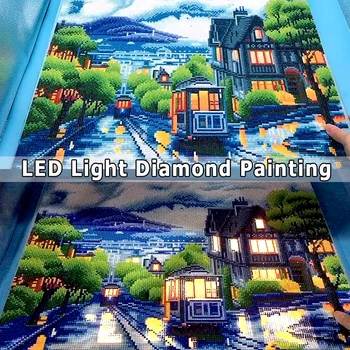  AZQSD Diamant Tablou Pitoresc de Lumină LED Încadrată Rundă Completă de Foraj 5D DIY Diamant Mosaic City Tramvai Set Complet de Perete de Arta 40x50cm