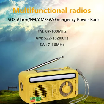  5 în 1 Manivela Vreme de Radio SOS Alarma FM SUNT SW Solare de Urgență de Radio, Lanterna LED-uri Lampa de Citit de Urgență Radio pentru Telefon Mobil
