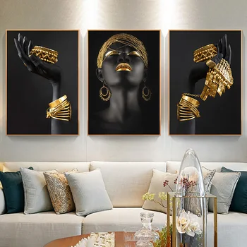  Negru African Femeie Portret Panza Pictura Deține Bijuterii de Aur Rezumat Postere si Printuri pentru Living Decorul Camerei, Fara Rama