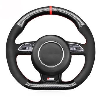  Fibra de Carbon negru de piele de Căprioară Marker Roșu de Mână Cusut Masina Capac Volan pentru Audi A5 A7 S7 RS7 SQ5 S6 S5 RS5 S4 RS4 S3 2012-2018