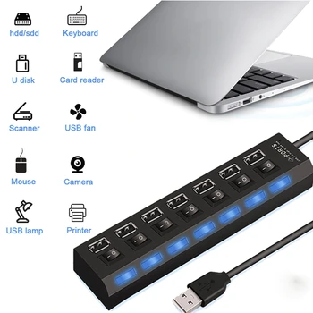  7 Porturi USB Hub Cu Switch-uri USB 2.0 Hub-uri de Periferice pentru computere, Stații de Andocare USB Hub-uri Pentru Calculator Laptop Splitter Birou