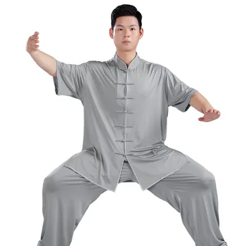  Arte Martiale Seturi Adult Tai Chi Uniformă Lapte De Matase Cu Maneci Scurte Casual Wushu Tradițional De Îmbrăcăminte Din China Set Kung Fu Uniformă