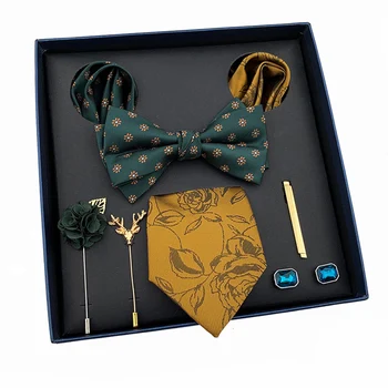  Vintage Verde Bărbați Cravată Set de Lux Legături de Gât Pentru Cadou de Nunta Papion, Batista Butoni Cravata Clip Brosa Set Pentru bărbați Cravate