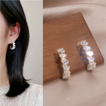  De înaltă Calitate coreea Elegant C Formă Stud Cercei Spumante AAA+ Cubic Zirconia Cristale Hoop Cercei Pentru Femei Bijuterii de Nunta