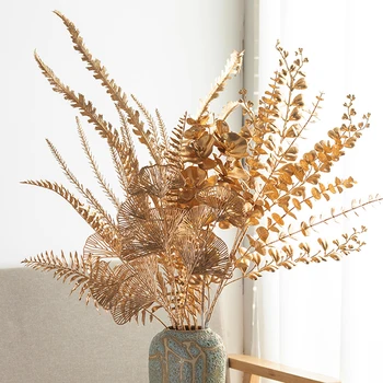  Artificiale Orhidee Fals Plante Frunze de Familie de Craciun Petrecere de Nunta de Decorare Aur Frunze de Palmier DIY accesorii pentru aranjamente florale