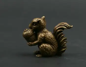  Curio Chineză Bronz Simpatic Animal Veverita Mananca Con De Pin Mici Statuie