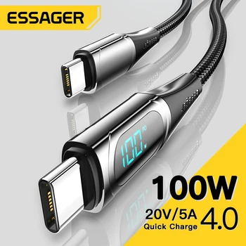  Essager 100W USB Type C La USB C Cablu 5A PD Rapid de Încărcare Încărcător, Cablul de Sârmă Pentru Xiaomi Macbook Samsung Tip C USBC Cablu de 1/2m
