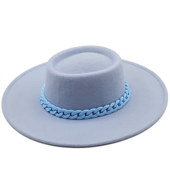  Noua Moda Lână Plăcintă cu carne de Porc Luntraș Plat Top Hat Pentru Femei Barbati Simțit Margine Largă 9.5 CM Fedora Jucător Pălărie