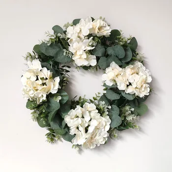  Alb Hortensie Verde, Frunze De Eucalipt Ghirlanda Decor Acasă Artificiale Coroană De Flori Pentru Decor Nunta Ornament De Crăciun