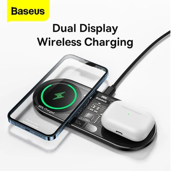  Baseus 20W Încărcător Wireless Qi Pentru Airpods iPhone Pro 13 Dual Display Wireless Charging Pad Pentru Samsung S21 S10 Încărcător Wireless