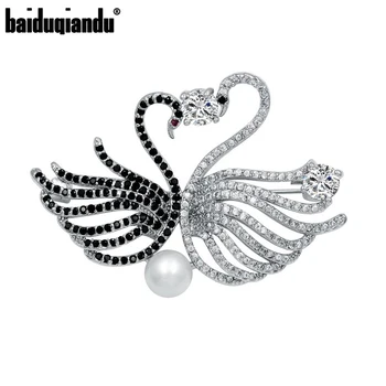  Baiduqiandu Brand Negru și Alb Cubic Zirconia Dublă de Lux Swan Brosa pentru Femei de Înaltă Calitate de Animale Ace Bijuterii