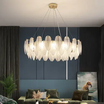  Nordic LED Lustre pentru Living Dining Dormitor Bucatarie Ochelari Pene Candelabre de Aur de Lux Art Decor Agățat Lampă