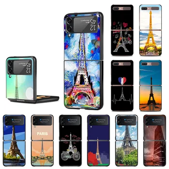  Caz De Telefon Pentru Samsung Z Flip3 Flip4 De Lux La Turnul Eiffel Galaxy Z Flip 4 3 Negru Negru Mat Cu Capac De Silicon